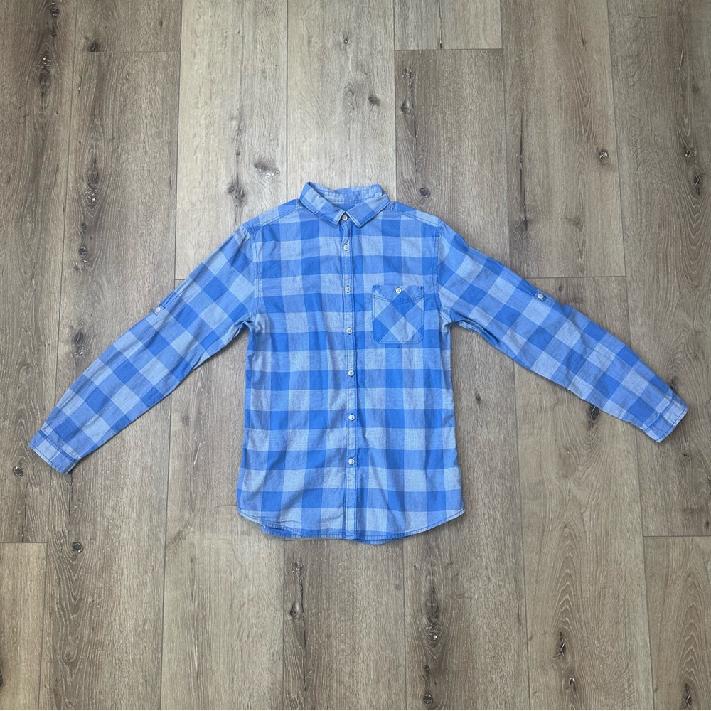 NWOT MOSSIMO Men’s Button Down Size Small Blue Checkered 100% Cotton